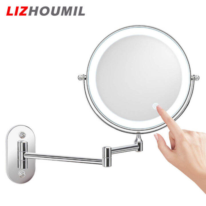 lizhoumil-กระจกสองด้านติดผนังกระจกแต่งหน้า-led-พับได้8นิ้วพร้อมไฟ-แว่นขยาย5เท่า