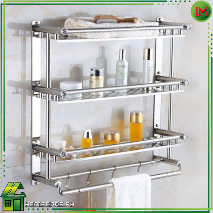 HOMECARE PH. Bathroom Shelves Towel Rack with Hooks,3 tier Wall Mounted ...