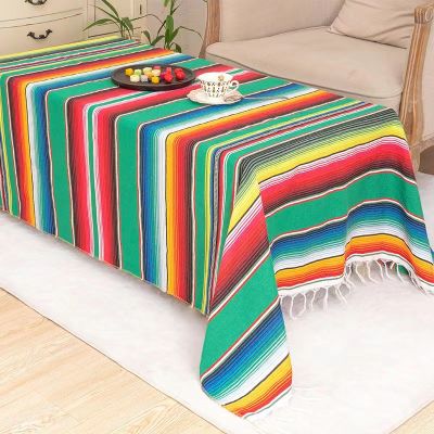 ผ้าห่มสไตล์เม็กซิกันธงตารางผ้าปูโต๊ะงานปาร์ตี้ผ้าปูโต๊ะทอผ้าห่มปลายระบายผ้าห่มชายหาดทราย VWQQSO