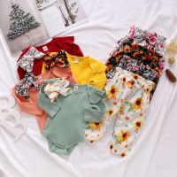 Infant Newborn Baby Girls Clothes Set, Long Sleeve O-neck Tops with Ruffle + Floral Long Pants + Bow-knot Headband Spring Fall  by Hs2023