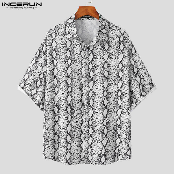 incerun-เสื้อยืดพิมพ์ลายสำหรับผู้ชายเสื้อคอปกติดกระดุมเสื้อชุดแฟนซีปาร์ตี้สไตล์เกาหลี-สไตล์เกาหลี