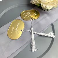 Blank Gold Acrylic Name Tag with Tassel Bookmark Place Card Wedding Name Sign Reserve Seating Tag Stocking Gift Tag Luggage Tag