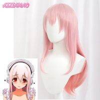 (วิกผมคอสเพลย์) 60เซนติเมตรยาว Super Sonico Superspersonico สีชมพูทนความร้อนได้วิกผมปลอมอนิเมะวิกผมสำหรับปาร์ตี้ฮัลโลวีนชุดหูฟังของเล่น