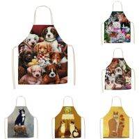 1Pcs Kitchen Apron Retro Cat Dog Printed Sleeveless Cotton Linen Aprons for Men Women Home Cleaning Tools 55*68cm Aprons