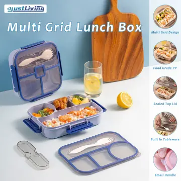 1pc Cartoon Lunch Box, Pp Material, For Kids With Grid Design