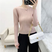 Autumn 2021 New Miyake Pleated Top Long Sleeve T-Shirt Slim Slim Urban Casual Womens Wear