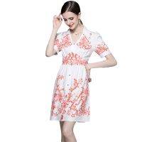 Ladies New Fashion Dress 2023-New Retro Temperament V-neck Printed Waist-Controlled Dress