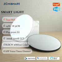 Zemismart WiFi โคมไฟเพดานอัจฉริยะ,โคมไฟติดผนัง LED RGB + C + W หรี่ไฟได้แบบบางพิเศษไฟติดตั้งบนพื้นผิว Alexa เสียง Tuya แอปตัวควบคุมการหรี่ไฟสำหรับห้องนั่งเล่นตกแต่งห้องนอนประหยัดพลังงาน