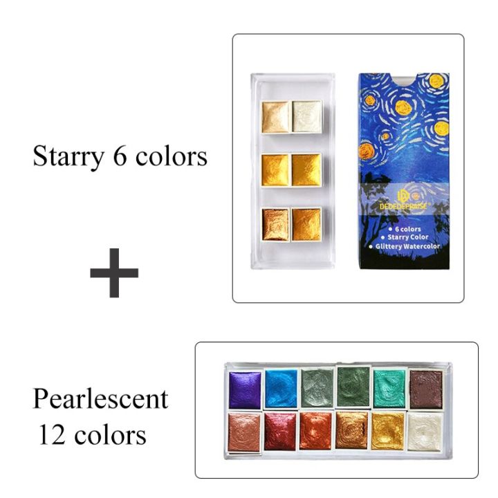 pearlescent-gem-starry-solid-watercolor-paints-6-12-colors-pearlescent-pigment-art-metallic-glitter-acuarela-school-stationery