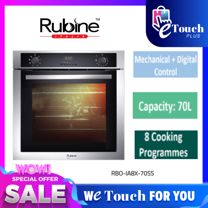 Rubine 70 Liters Builtin Oven 8 Functions Stainless Steel & Glass Oven / [ IA8X 70SS ] Lazada
