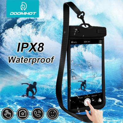DoomHotซองกันน้ำ พร้อมสายคล้องคอ ซองกันน้ำมือถือ(แบบใส)ซองใส่โทรศัพท์กันน้ำ ทัชสกรีนได้ 7.2 inch Waterproof Phone Pouch Waterproof Phone Case for Drift Swimming Diving Surfing