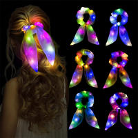 Illuminated Hair Accessories LED Hair Decorations LED Rabbit Bunny Ear Scrunchie Ponytail Holders Light Hair Bows Scrunchies