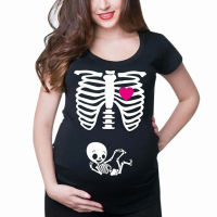 New Fashion Women  T-shirt Clothing Women Maternity Short Sleeve Skeleton Print Tops T-shirt Casual  Clothes