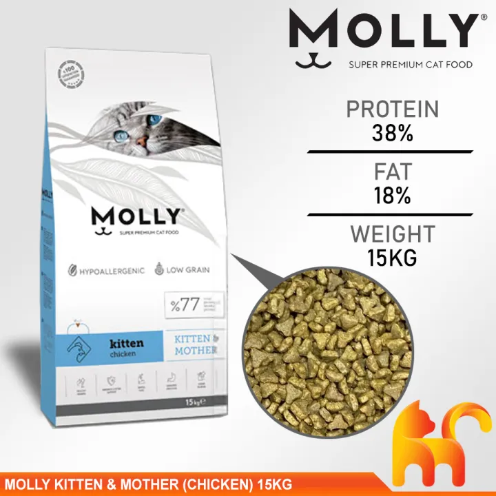 Molly Kitten & Mother Chicken 15kg Makanan Kucing Molly Super Premium