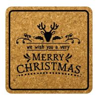 จานรองแก้ว คริสต์มาส วันคริสต์มาส Christmas Cork Coaster จานรองแก้ว ทรงสี่เหลี่ยม ที่รองแก้ว ไม้คอร์ก จานรองแก้วไม้ก๊อก เลเซอร์ลาย พร้อมจัดส่ง