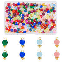 1Box 200Pcs Imitation Jade Round Glass Beads Charms with Tibetan Style Alloy Daisy Spacer Beads and Brass Ball Head Pins Golden Mixed Color 11x6mm Hole: 1.6mm