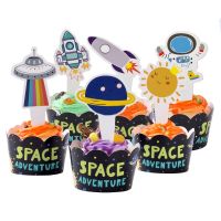 24pcs/lot Cake Accessory Astronaut Solar Space for Children Kids Birthday Party Cupcake Decoration