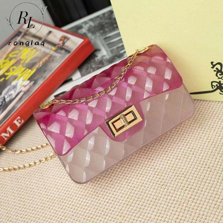 Clear Transparent jelly Shoulder Bag Gradient Candy Color Chain Messenger  Bag