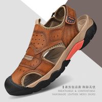 Foreign trade export Italian big-name high-end sandals mens summer breathable soft-soled genuine leather outerwear Baotou beach shoes men shoes