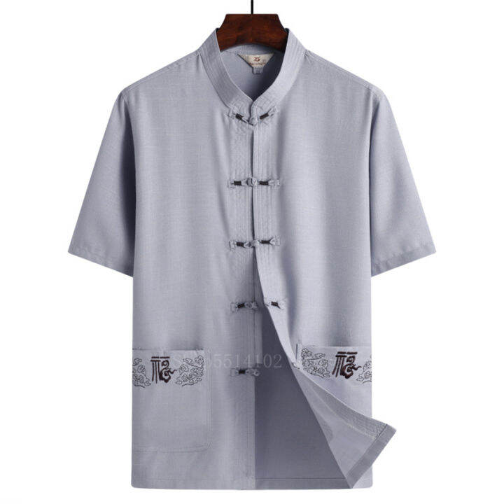 men-chinese-traditional-tang-suit-jacket-embroidery-wu-shu-tai-chi-kung-fu-uniform-retro-short-sleeves-exercises-clothing-set