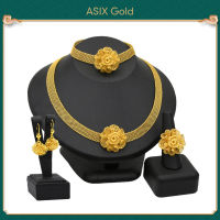 ASIX GOLD ชุดเครื่องประดับแต่งงานชุบทอง 24K ต่างหูสร้อยคอ, แหวนสร้อยข้อมือชุดสี่ ไม่เปลี่ยนเป็นสีดํา ไม่ลอกออก ของขวัญชั้นเลิศ