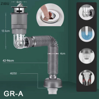 ZIBU ชุดท่อระบายน้ำสำหรับอ่างล้างมือในห้องน้ำท่อระบายน้ำในอ่างล้างจานแบบหมุนได้ท่อระบายน้ำป้องกันการอุดตัน
