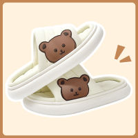 Home Cotton Linen Women Slippers Cartoon Bear Thick Bottom Non-slip Sole Indoor Floor Slides Couple Slippers Sandals Mens Shoes