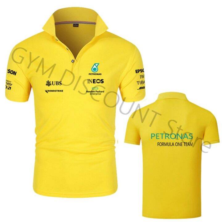 f1ทีมเปโตรนาสแบบใหม่แฟนรถแข่งเสื้อยืดกีฬากลางแจ้งขนาดใหญ่พิเศษเสื้อเชิ้ตโปโลสตรีโลโก้ทีมแขนสั้น2023