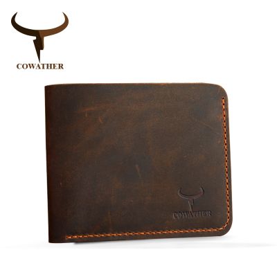 （Layor wallet）  COWATHER หนังม้าบ้าผู้ชายกระเป๋าสตางค์วินเทจกระเป๋าสตางค์หนังแท้สำหรับผู้ชายคาวบอยด้านบนหนังบางที่จะใส่จัดส่งฟรี