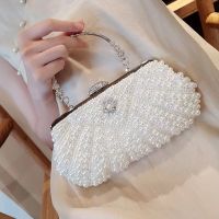 Light luxury and high-end pearl handbag with fashionable diamond inlaid handbag Sweet one shoulder crossbody bag