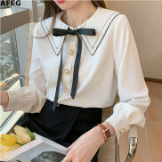 Áo Voan Dài Tay AFEG Cho Nữ, Chất Liệu Chiffon, Có Nơ, Phong Cách Hàn Quốc
