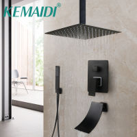 KEMAIDI เคลือบสีดำห้องน้ำห้องอาบน้ำฝักบัวก๊อกน้ำฝนอ่าง LED อ่างอาบน้ำฝนตารางหัวฝักบัวน้ำตกห้องอาบน้ำฝักบัวก๊อกน้ำชุด