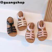 guangshop แฟชั่นเด็กหญิง Strappy ทอ Sandles สีทึบ All-Match Velcro Sandles เด็กรองเท้านุ่ม2-8ปี T22N05CC-17