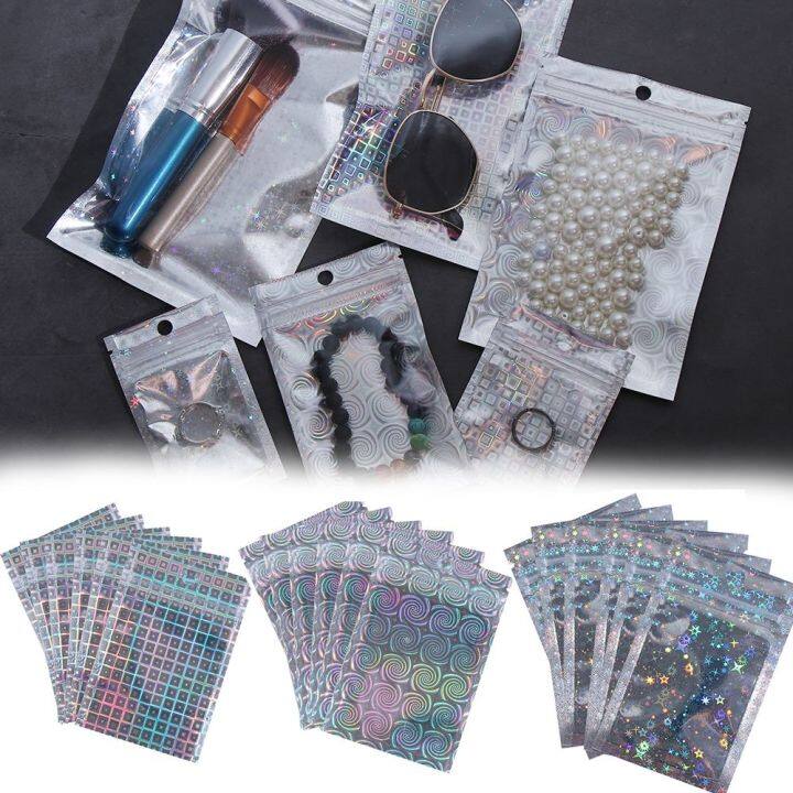 10pcs-plastic-waterproof-zipper-self-seal-packaging-bag-iridescent-zip-lock-bag-storage-bags-laser-reclosable-jewelry-pouches