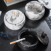 Marbled Ashtray เซรามิคอุปกรณ์สูบห้องนั่งเล่นสำนักงานกลางแจ้งแบบพกพา Ashtray พร้อมฝาครอบ Home Decor สำหรับแฟน Gift