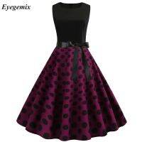 【Ladies shop】ผู้หญิง SummerCasual Polka DotRetroDresses 50S 60S Robe FemmePin UpParty Vestidos