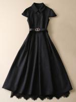 【YF】 Runway New High Quality WomenS Street Elegant Chic Vintage Fashion Casual Party Black Buttons Pleated Shirts Midi Dress