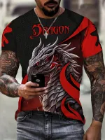 NianMiao Trendy Dragon 3D Digital Pattern Print Mens Graphic T-shirts, Causal Comfy Tees, Short Sleeve Pullover Tops, Mens Summer Outdoor Clothing