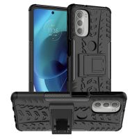 SmartPhonemall For Motorola Moto G51 5G Tire Texture TPU + PC Phone Case with Holder(Black)