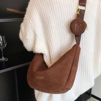 Japanese canvas bag brown wide shoulder strap Messenger small bag female 2023 new large-capacity niche dumpling bag 【BYUE】