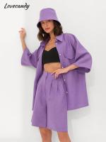 Cotton Linen Solid Shirt And Shorts Two-Piece Set Fashion Casual Oversize Loose Womens Suit Summer Temperament Commuter Outfits