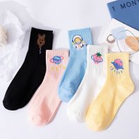 Simple Japanese Womens Socks Planet Elements Cartoon Cute Korean Socks Pure Color Kawaii Non-slip Socks Socks Tights