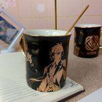 แก้วน้ําเซรามิกลายการ์ตูน Anime Genshin Impact Liyue Harbor Zhongli Ceramic Mug Cup Men Women Cup Student Cartoon Water Hot stamping Coffee Cup Daily GiftTH