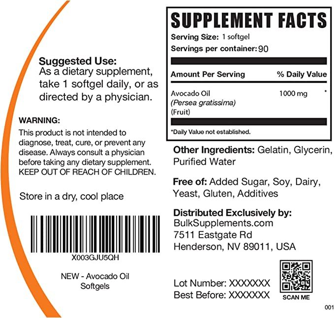 ผลิตภัณฑ์เสริมอาหาร-น้ำมันอะโวคาโด-avocado-oil-1000-mg-90-softgels-bulksupplements-com