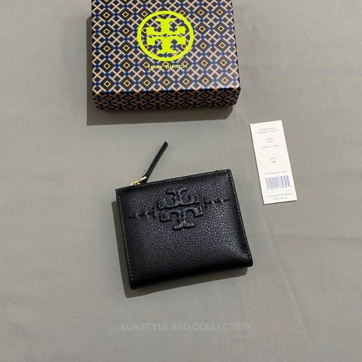READY STOCK Authentic Original Tory Burch McGraw Mini Foldable Wallet Black  Leather | Lazada