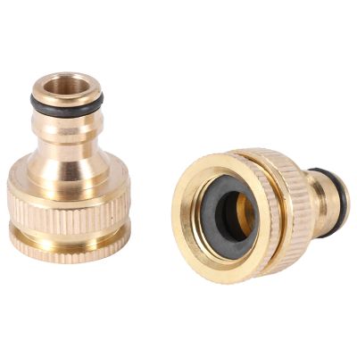 2 Pack Brass Garden Hose/Hosepipe Tap Connector 1/2 Inch and 3/4 Inch 2-in-1 Female Threaded Faucet Adapter