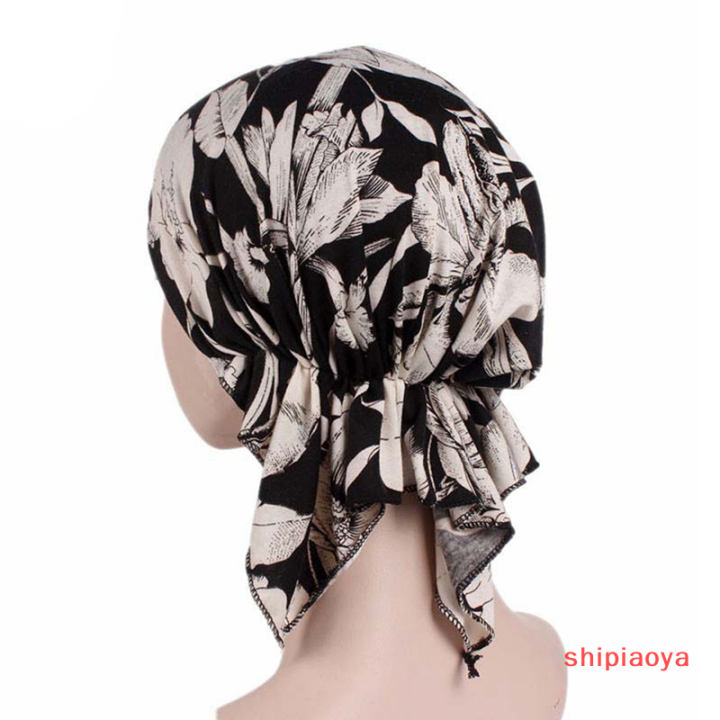 shipiaoya-หมวกคีโมโรคมะเร็งหมวกมุสลิมผู้หญิงหมวกผ้าห่อแบบยืดบีนนี่ผ้าคลุมผมผ้าพันหัว