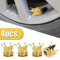 4pcs Gold Chrome Crown Car Auto Wheel Tyre Valve Stems Air Dust Cover Screws Cap Decorations Exterior Accessories Universal