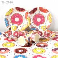 ✽✧ Donut Themed Party Supplies Paper Plate Cup Tablecloth Disposable Tableware Donut Grow Up Birthday Party Baby Shower Decorations