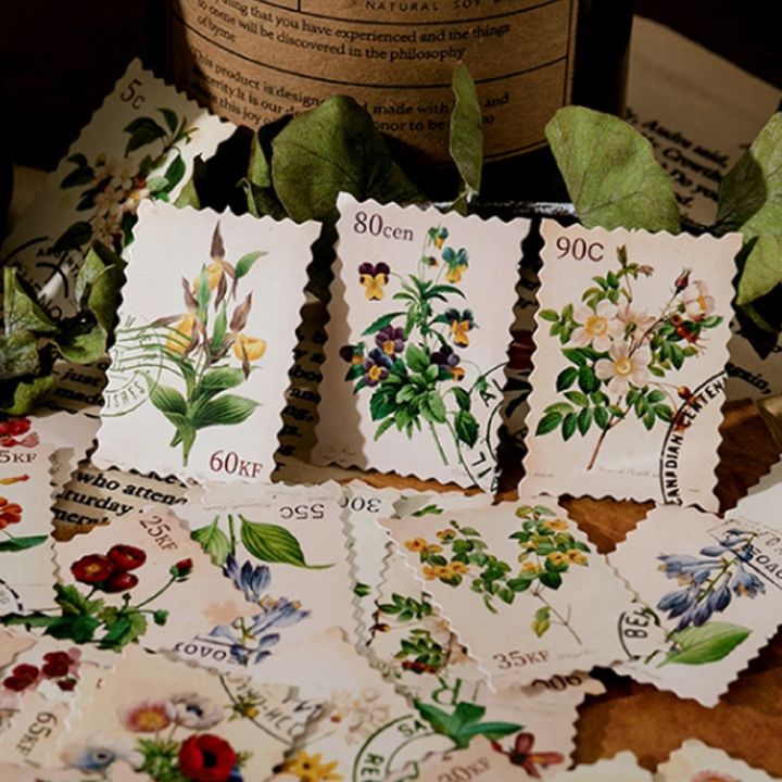 45-pcs-retro-plant-series-stamp-stickers-creative-artistic-stamp-style-stickers-set